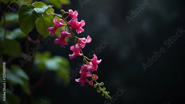 Fototapeta Beautiful bleeding-heart flower cluster in bright light with a dark shaded background
