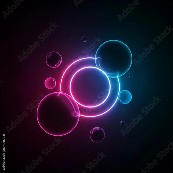 Obraz Neon light spheres background - Generative AI