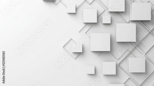 Fototapeta White cubes connect on bright background, website banner