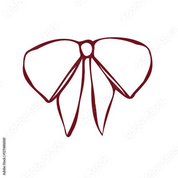 Fototapeta Hand drawn vector bow. Minimalist red outline linear trendy sketch style. illustration for fashion, packaging, digital prints, invitation, scrapbooking, logo