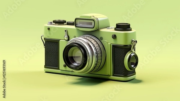 Fototapeta Camera clipart on a light green background,generative ai illustration