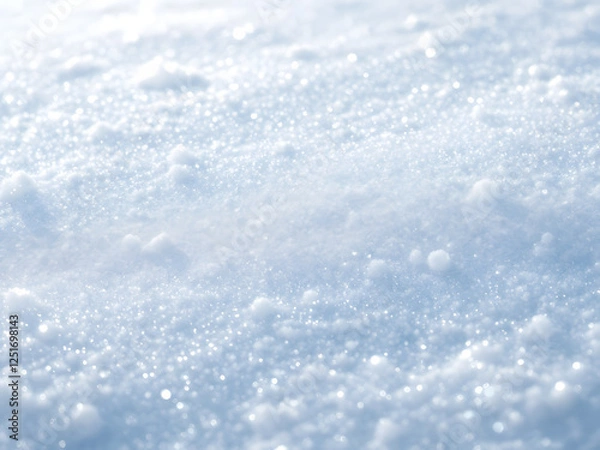 Fototapeta Fresh snow sparkles under sunlight, creating a serene and tranquil winter scene with glistening crystals.