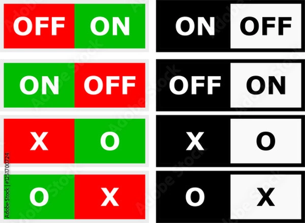 Fototapeta on off button with black and white and red green background