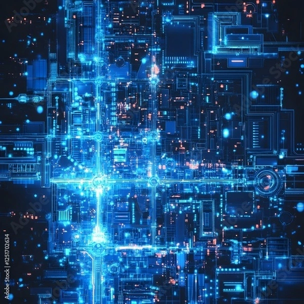 Fototapeta Vibrant Digital Universe   Futuristic Glowing Electrical Circuit Backdrop with Neon Lights and Abstract Patterns