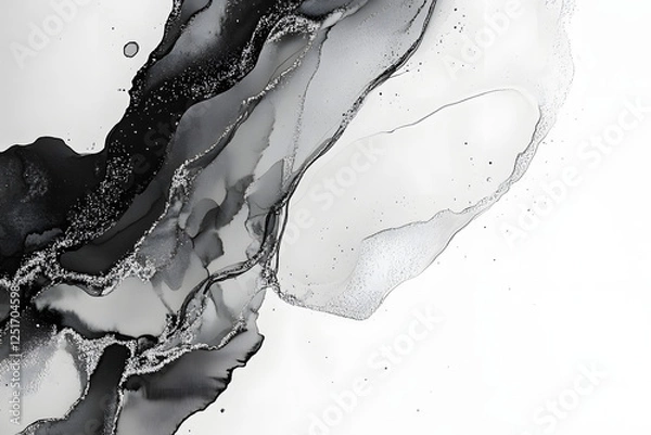 Fototapeta A monochrome artwork with organic flowing shapes and fine, detailed textures, evoking a sense of motion and depth