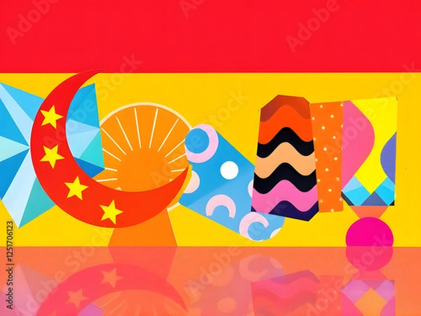 Fototapeta Colorful, vibrant, heart, abstract, shapes, gradient, red, yellow, blue, orange, swirl, curve, dynamic, fluid, motion, energy, bright, bold, vivid, lively, playful, creative, artistic, modern, contemp