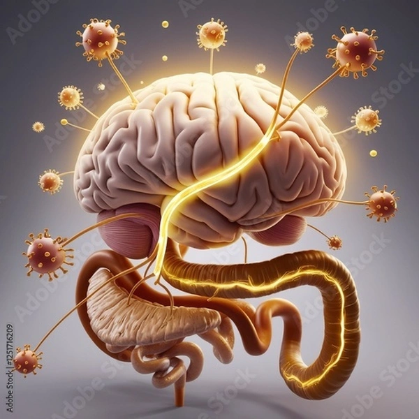 Fototapeta Human brain connected with the stomach sending signals