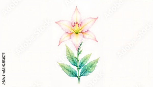 Fototapeta Delicate white lily watercolor painting on minimal background, purity