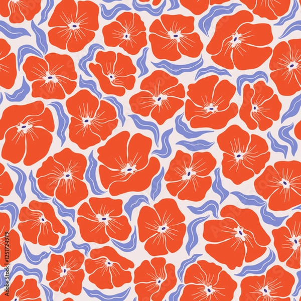 Fototapeta Red poppy flowers - seamless surface pattern