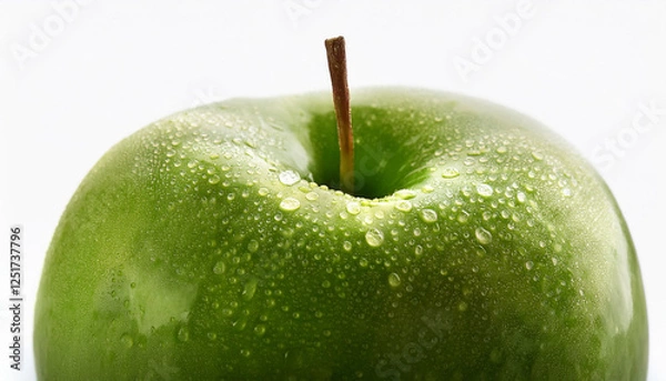 Fototapeta fresh green apple with water drops on it macro photography light background