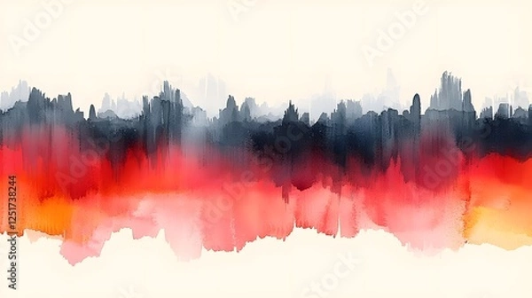 Fototapeta Vibrant Abstract Watercolor Multilayer Strip Background with Dark Red and Fiery Tones for Design