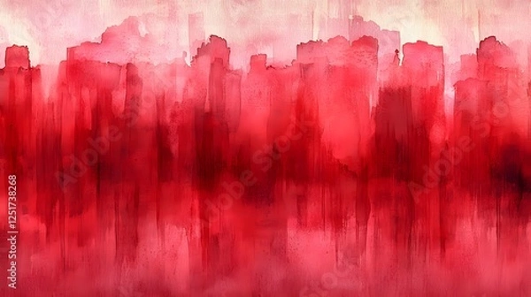 Fototapeta Vibrant Abstract Watercolor Painting with Layered Red Stripes and Lines