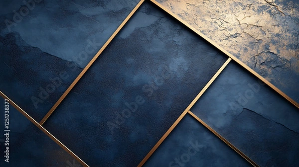 Fototapeta Luxury Dark Blue Geometric Background with Gold Metallic Accents – Elegant 3D Abstract Design, Modern Low-Poly Pattern, and Textured Aesthetic for Wallpapers, Posters, and Digital Art