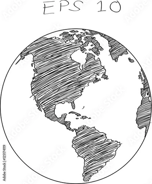 Obraz World Map Globe Vector line Sketch Up Illustrator, EPS 10.
