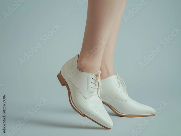 Fototapeta Elegant White Leather Ankle Shoes - AI Generated Image