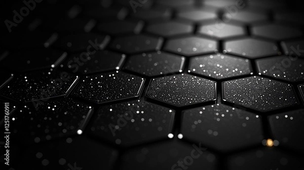Fototapeta Abstract hexagonal black surface, illuminated, close up