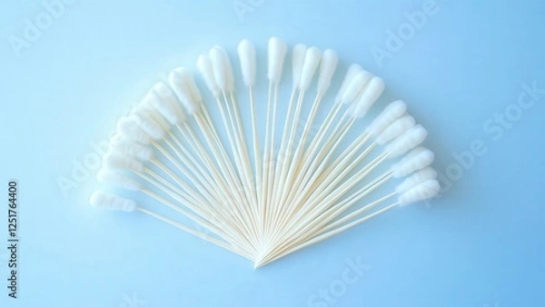 Fototapeta Fanned Arrangement of Cotton Swabs on a Light Blue Background
