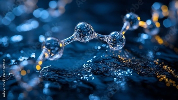 Obraz Abstract molecular structure, water surface, scientific research, study