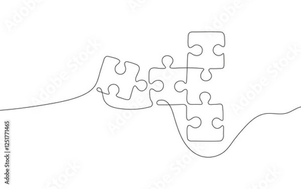 Fototapeta puzzle icon in a continuous one-line drawing style. A minimalist and abstract concept representing problem-solving, teamwork,