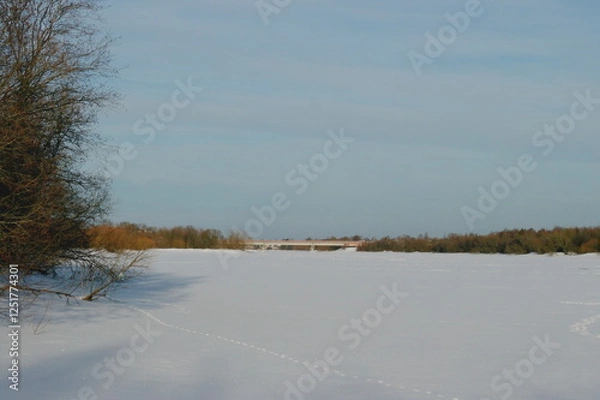 Fototapeta ski track on an ice-bound river