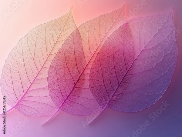 Fototapeta Delicate layered leaves with a gradient background in soft hues.