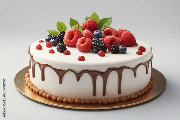 Fototapeta Delectable Santa-themed Christmas Cake with Juicy Strawberries. Generative AI