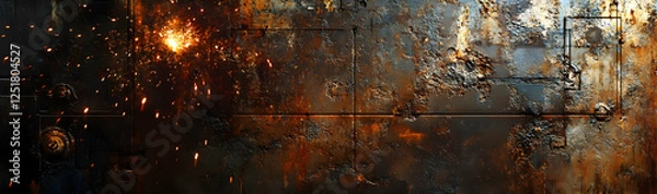 Fototapeta Industrial manufacturing backdrop featuring welding sparks and abstract textures, perfect for a creative banner AI Generated