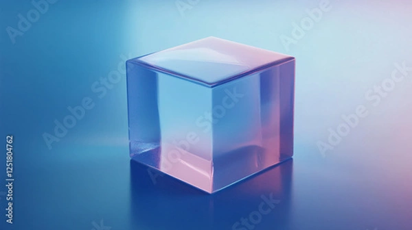 Fototapeta A sleek transparent glass cube sits on a smooth gradient background, representing modern design, minimalism, and futuristic aesthetics

