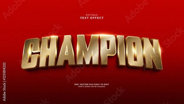 Fototapeta Champion 3d text style, editable text effect golden