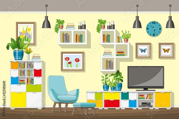Fototapeta Illustration of interior equipment of a modern living room