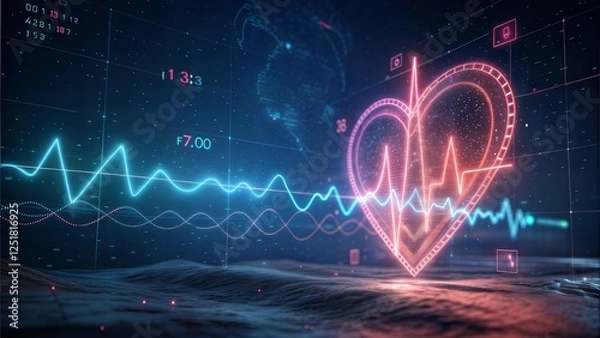 Obraz Abstract Heart with Pulse and Digital Elements