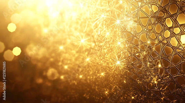 Fototapeta Golden Geometric Lattice with Sparkling Lights