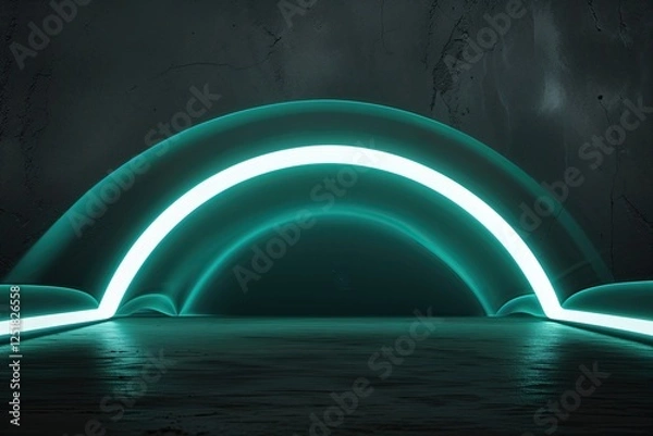 Fototapeta Teal Pulsing Light Illuminating Arc Line on Charcoal Background with Bright Neon Wave Motion Effect