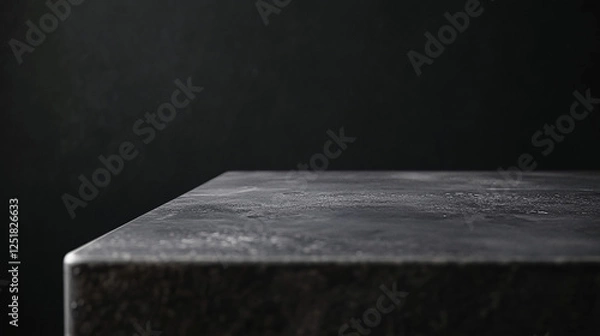 Obraz a heavy dark stone countertop with a textured surface illuminated by dramatic lighting against a black background
