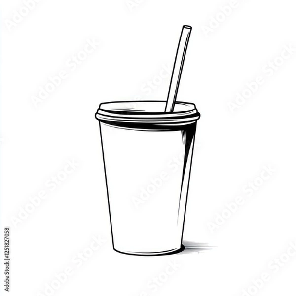 Fototapeta Styrofoam cup with straw on white background