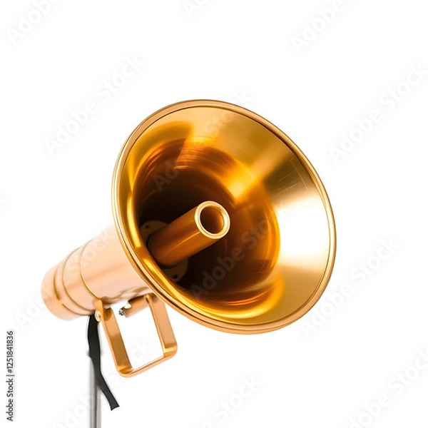 Fototapeta Golden Bullhorn: A shiny golden bullhorn, a symbol of communication, broadcasting, and getting your message heard. The bullhorn stands tall, ready to amplify your voice.  