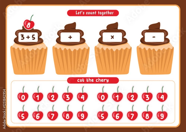 Obraz Cute Cupcake Math Operations Worksheet for Kids