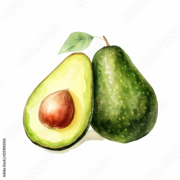 Obraz Ripe green avocados with leaves and cut pieces arranged in an eye-catching natural presentation