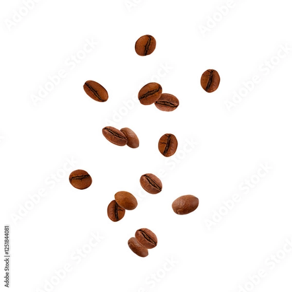 Obraz Coffee beans falling isolated on a transparent background. Stock photo