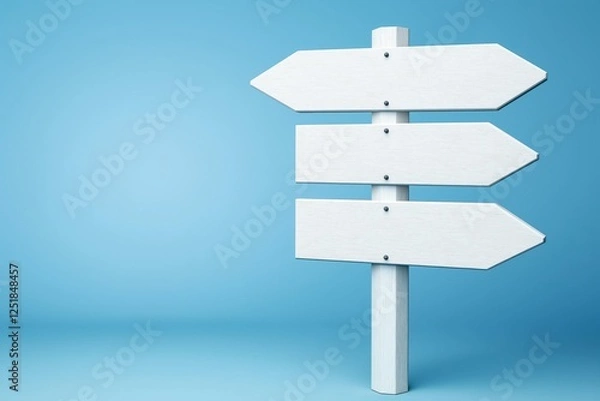 Fototapeta Blank directional road sign on a blue background, symbolizing choices, navigation, decision-making, future paths, and guidance in life and travel, Generative AI