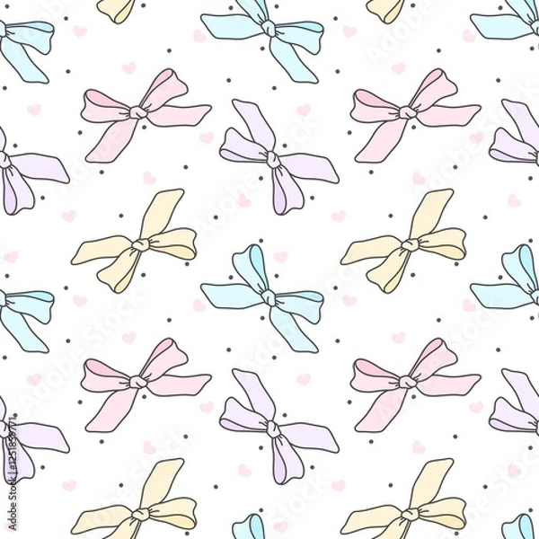 Fototapeta Coquette pastel bow seamless pattern,Whimsical preppy bow,Cute ribbon bow,Printable repeat digital paper,Papers for fabric print. Ideal for fabric,scrapbooking,banner , card, wrapping paper