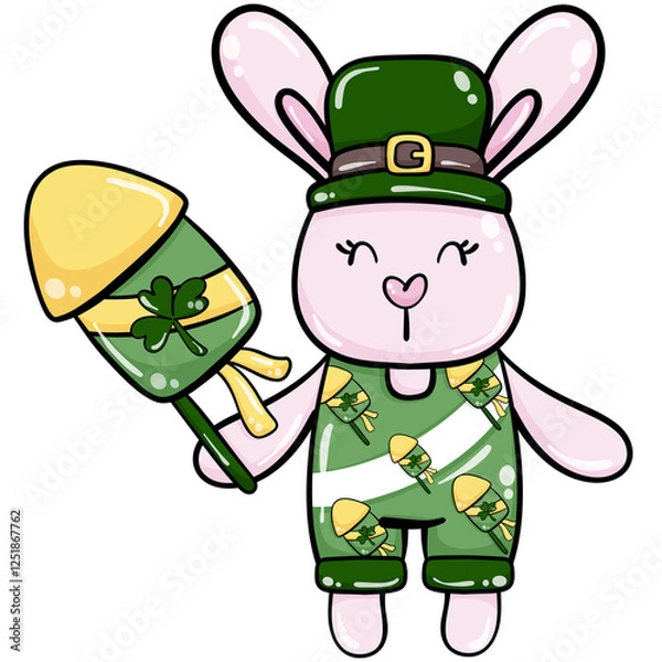 Obraz Rabbit holding a firework, St. Patrick’s Day festival