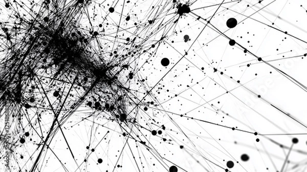Fototapeta Black lines and dots on a white background.