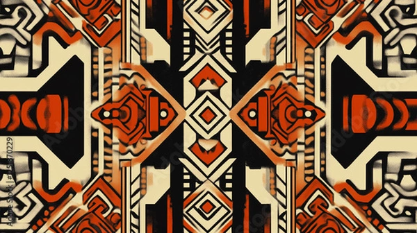 Fototapeta Ethnic geometric pattern with spray texture.