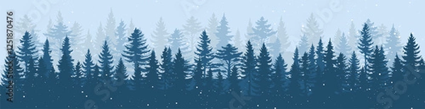 Fototapeta Pine forest silhouette wood tree background wild vector image