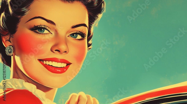 Fototapeta  Retro portrait of a smiling woman in 1950s style.