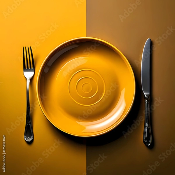 Obraz Simple Yellow Plate Setting generative AI