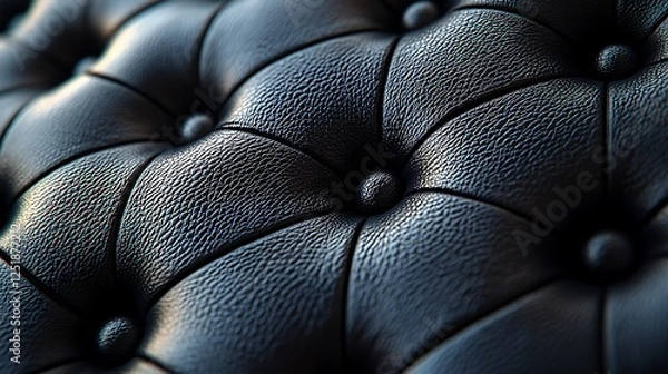 Fototapeta Black leather upholstery featuring deep button tufting and soft, luxurious texture
