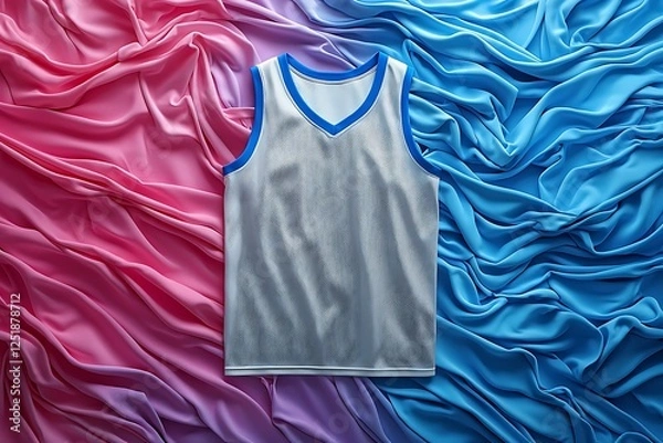 Fototapeta Blank white basketball uniform mockup displayed with detailed fabric textures on a gradient backdrop