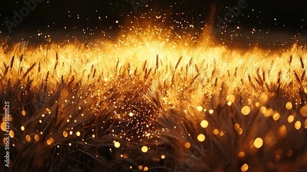 Fototapeta Bright golden wheat stalks glowing in the sunlight, creating a radiant and abundant atmosphere